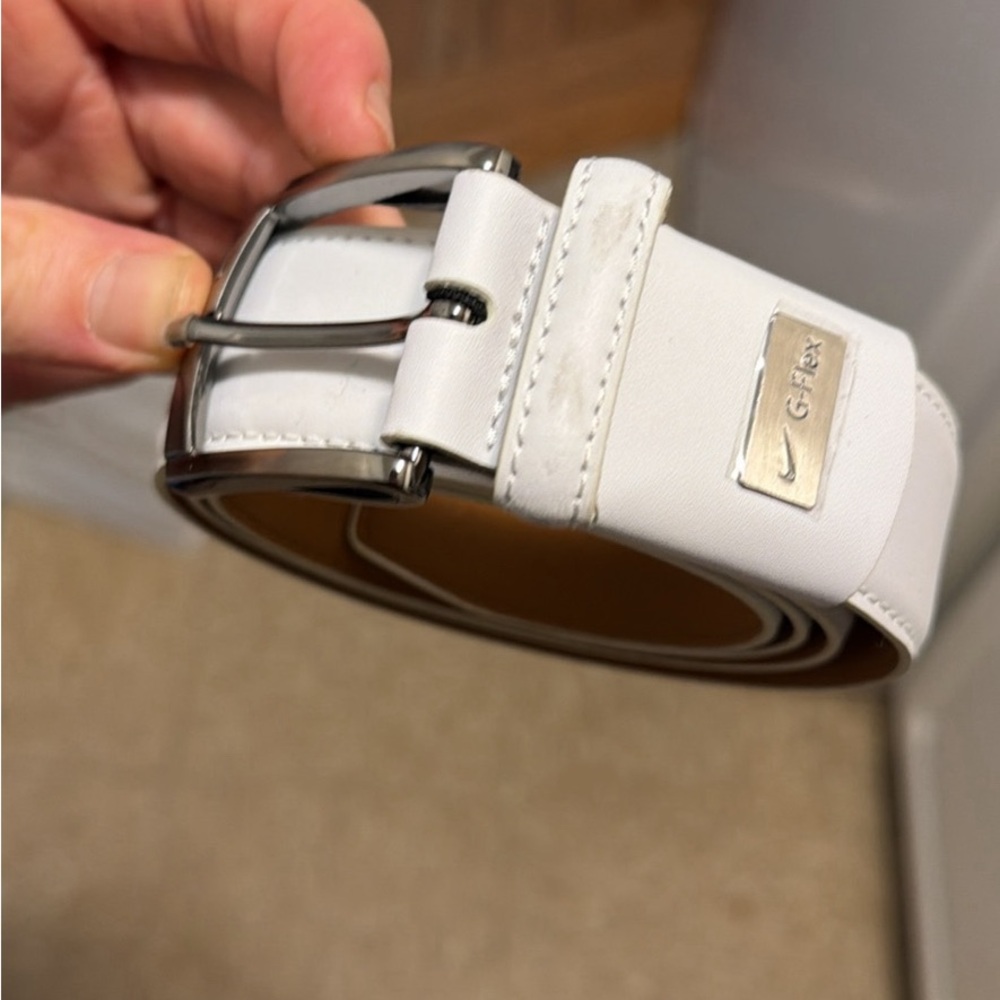Nike G-Flex Silver Buckle White Belt
